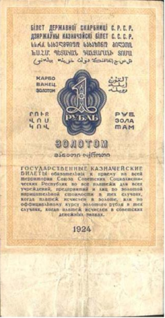Реверс банкноты 1 рубль (Россия) 1924 года