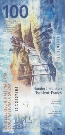 Реверс банкноты 100 франков 2017 года