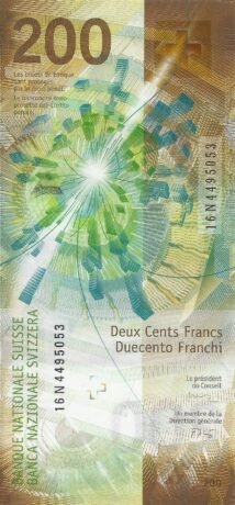 Реверс банкноты 200 франков 2016 года