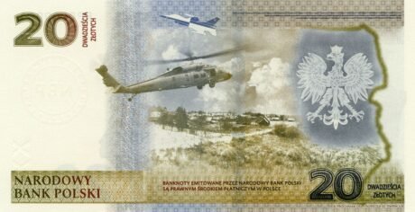Реверс банкноты 20 злотых 