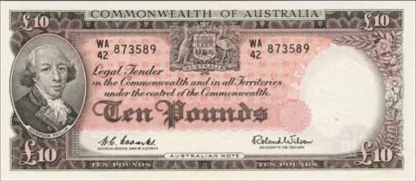Аверс банкноты 10 Австралийских фунтов 1960 года