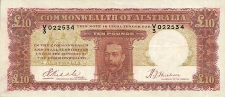 Аверс банкноты 10 Австралийских фунтов 1934 года