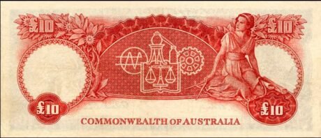 Реверс банкноты 10 Австралийских фунтов 1954 года