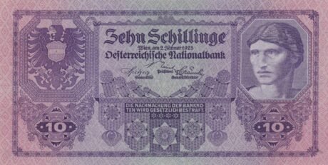 Аверс банкноты 10 Австрийских шиллингов 1925 года
