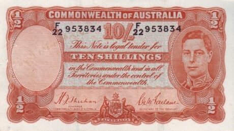 Аверс банкноты 10 Австралийских шиллингов 1939 года