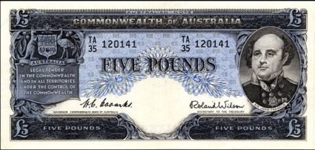 Аверс банкноты 5 Австралийских фунтов 1954 года