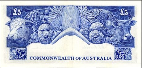 Реверс банкноты 5 Австралийских фунтов 1954 года
