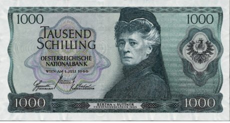Аверс банкноты 1000 Австрийских шиллингов 1966 года