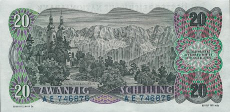 Реверс банкноты 20 Австрийских шиллингов 1956 года
