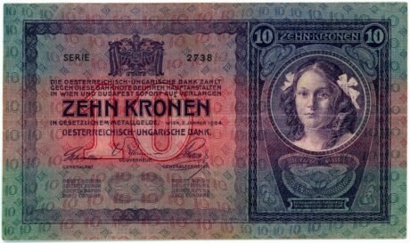 Аверс банкноты 10 Австро-венгерских крон 1904 года