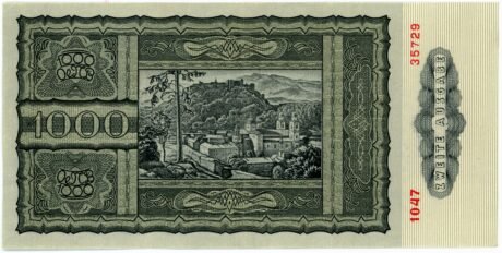 Реверс банкноты 1000 Австрийских шиллингов 1947 года