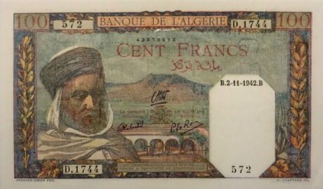 Аверс банкноты 100 франков Алжир 1942 года