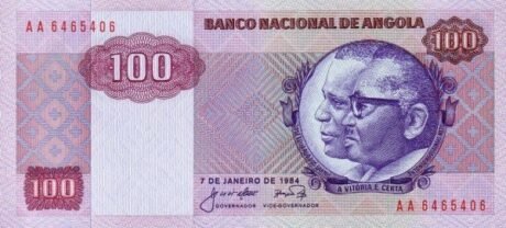 Аверс банкноты 100 Ангольских кванза 1984 года