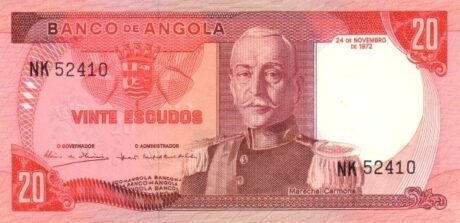 Аверс банкноты 20 escudo angolskich 1972