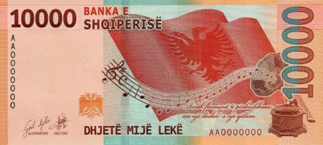 Нова банкнота Албанії номіналом 10000 лек (B327a) повідомляється про введення в обіг 30 червня 2021 року.