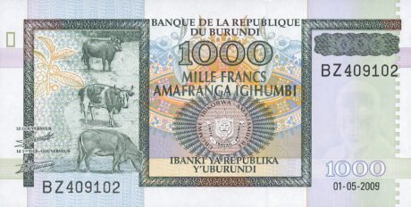 Zatwierdzono nowe, mniejsze banknoty burundyjskie o nominałach 500 i 1000 franków (B232a i B233a)