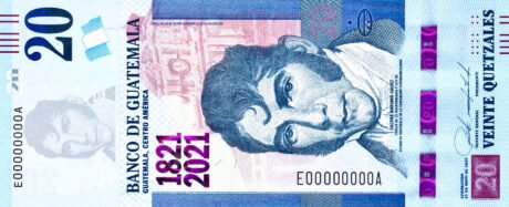 Нова пам'ятна банкнота Гватемали номіналом 20 кетцалів (B610a) повідомляється про випуск у вересні 2021 р.