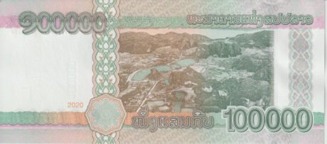 Затверджено нову банкноту Лаосу номіналом 100000 стосів (B524a)