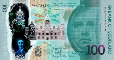 Шотландський банк Шотландії підтвердив випуск нової 100-фунтової полімерної банкноти 09 травня 2022 р.
