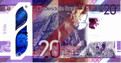 Затверджено нову полімерну банкноту Шотландії Clydesdale Bank номіналом 20 фунтів (B1181a)
