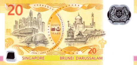Затверджено нову полімерну банкноту Сінгапуру номіналом 20 доларів (B211a)