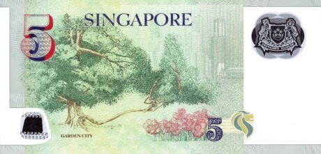 Затверджено нову полімерну банкноту Сінгапуру номіналом 5 доларів (B209a)