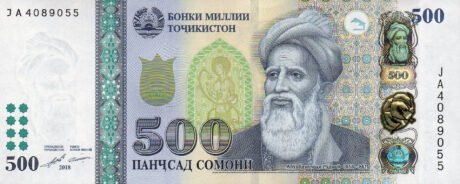 Затверджено нові банкноти Таджикистану номіналом 10 – 500 сомоні (B217a – B221a)