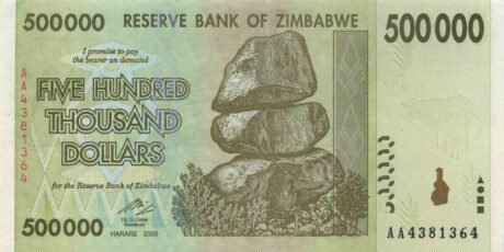 Затверджено нові банкноти Зімбабве номіналом 100000, 500000 та 1000000 доларів (B166a – B168a)