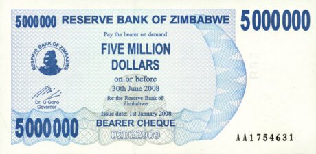 Затверджено нові банкноти Зімбабве номіналом 1, 5 та 10 мільйонів доларів (B144a – B146a)
