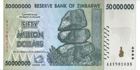 Затверджено нові банкноти Зімбабве номіналом 10, 50 та 100 мільйонів доларів (B169a – B171a)