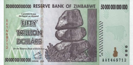 Підтверджено нові банкноти Зімбабве номіналом 10, 20, 50 та 100 трильйонів доларів (B179a – B182a)
