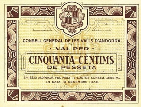 Аверс банкноты 50 сантимов (Андорра) 1936 года