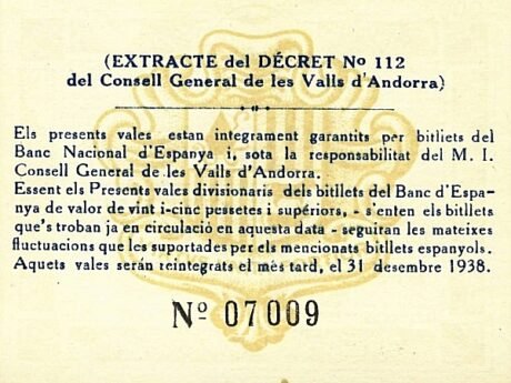 Реверс банкноты 50 сантимов (Андорра) 1936 года