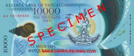 Затверджено нову полімерну банкноту Вануату номіналом 10000 вату
