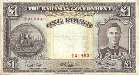 Аверс банкноты 1 фунт (Багамские Острова) 1936 года