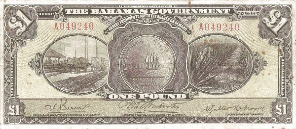 Аверс банкноты 1 фунт (Багамские Острова) 1919 года