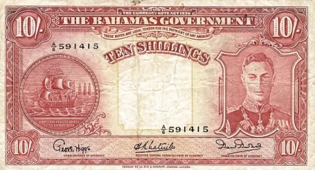 Аверс банкноты 10 шиллингов (Багамские Острова) 1936 года