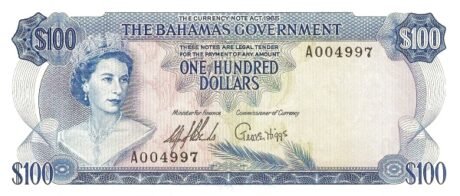 Аверс банкноты 100 долларов (Багамские Острова) 1965 года