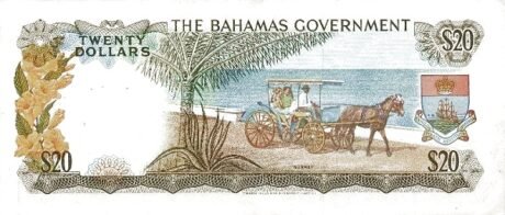 Реверс банкноты 20 долларов (Багамские Острова) 1965 года