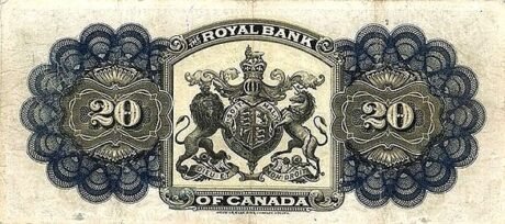 Реверс банкноты 20 долларов (Барбадос) 1909 года