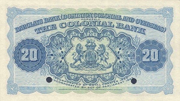 Реверс банкноты 100 долларов (Барбадос) 1922 года