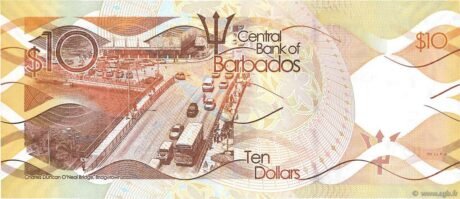 Реверс банкноты 10 долларов (Барбадос) 2013 года