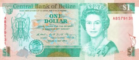Аверс банкноты 1 доллар - Елизавета II (Белиз) 1990 года
