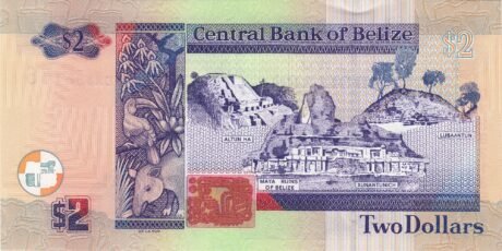 Реверс банкноты 2 доллара - Елизавета II (Белиз) 1999 года