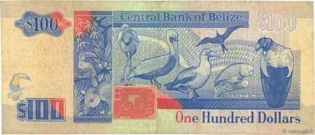 Реверс банкноты 100 долларов — Елизавета II (Белиз) 1990 года