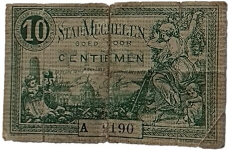 Реверс банкноты 10 сантимов (Бельгия) 1917 года