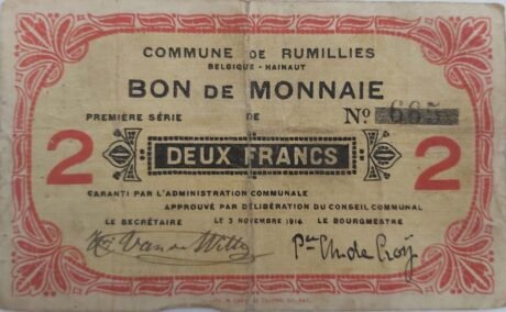 Аверс банкноты 2 franki (Belgia) 1914