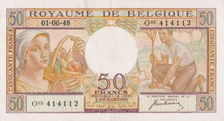 Аверс банкноты 50 франков (Бельгия) 1948 года