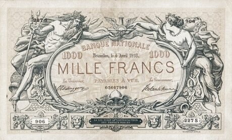 Аверс банкноты 1000 франков (Бельгия) 1909 года