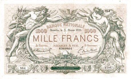 Аверс банкноты 1000 франков (Бельгия) 1919 года